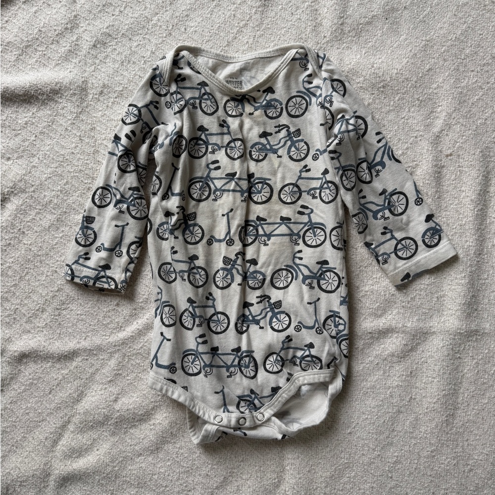 Neutral Bicycle Print Long-Sleeve Baby Bodysuit
